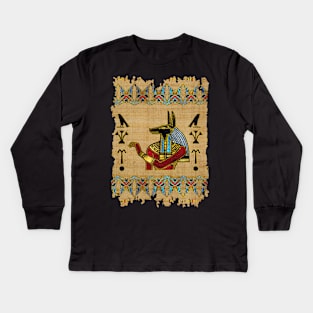 Egyptian Anubis Ornament on papyrus Kids Long Sleeve T-Shirt